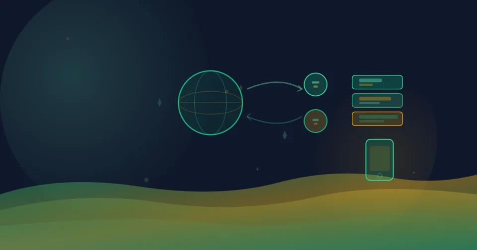 해외 송금 수수료 비교 2026 — 지구본과 화폐 아이콘이 연결된 다크 네이비 그라디언트 일러스트